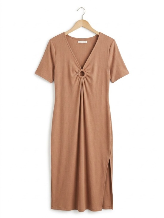 Abercrombie & Fitch Dresses & Skirts - Abercrombie & Fitch Tan Ring-Detail V-Neck Midi Dress